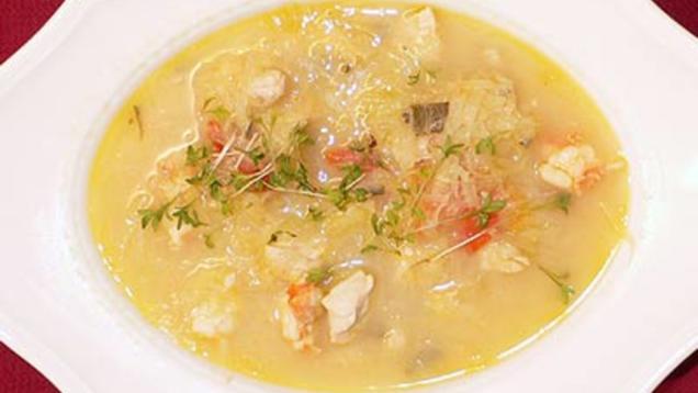 Rezept: Geflügeleintopf mit Garnelen und Ziegenkäse Rezept: Geflügeleintopf mit Garnelen und Ziegenkäse