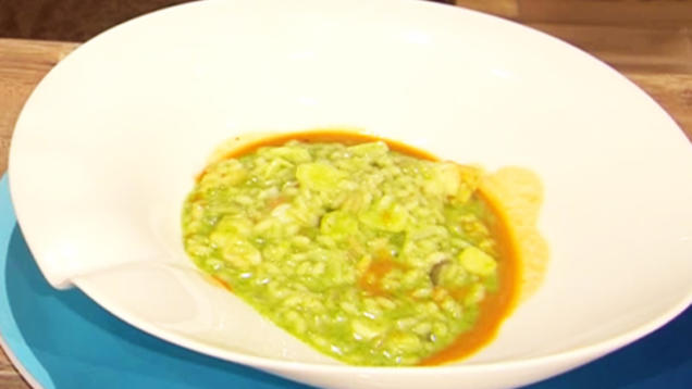 Rezept: Spargel-Risotto mit Bärlauch und Garnele (Tom Beck) Rezept: Spargel-Risotto mit Bärlauch und Garnele (Tom Beck)