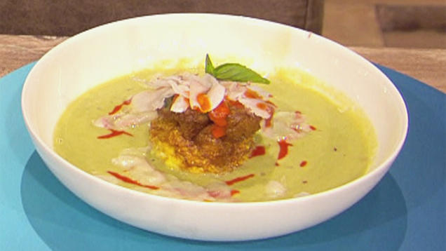 Rezept: Krabben-Gemüse-Crème-Suppe mit mediterranem Eierstich (Massimo Sinató) Rezept: Krabben-Gemüse-Crème-Suppe mit mediterranem Eierstich (Massimo Sinató)