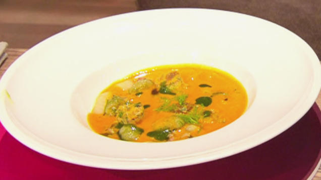 Rezept: Krabben-Gemüse-Crème-Suppe mit mediterranem Eierstich (Blick in Trettls Topf) Rezept: Krabben-Gemüse-Crème-Suppe mit mediterranem Eierstich (Blick in Trettls Topf)