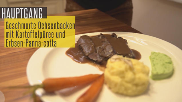 Rezept: Kalbsbacken mit Rotweinsauce und Erbsen-Panna-Cotta Rezept: Kalbsbacken mit Rotweinsauce und Erbsen-Panna-Cotta