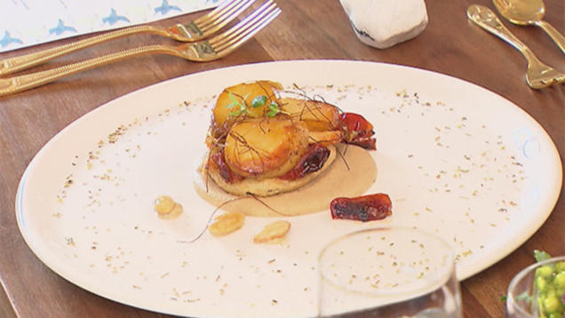 Rezept: Tarte Suprise mit karamellisierten Kartoffeln auf Mandel-Crème Rezept: Tarte Suprise mit karamellisierten Kartoffeln auf Mandel-Crème