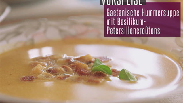 Rezept: Geatanische Hummersuppe mit Basilikum-Petersiliencroutons Rezept: Geatanische Hummersuppe mit Basilikum-Petersiliencroutons