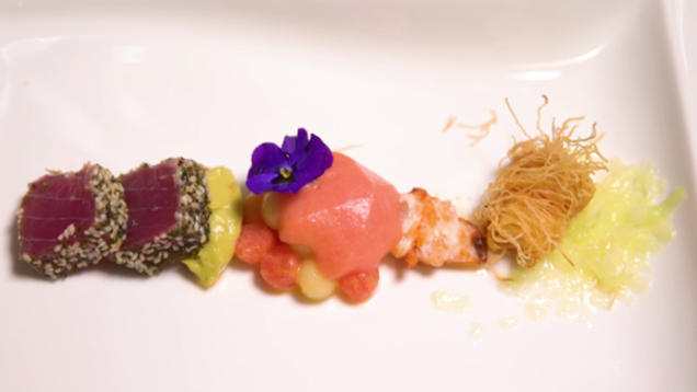 Rezept: Variation von der Melone mit Hummer und Thunfisch Rezept: Variation von der Melone mit Hummer und Thunfisch