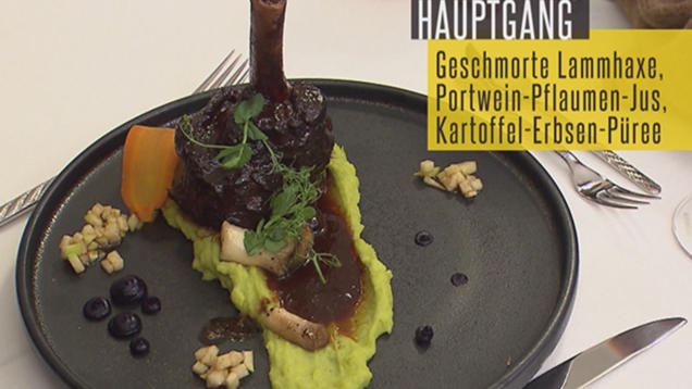 Rezept: Geschmorte Lammhachse an Portwein-Pflaumen-Jus mit Kräuterseitlingen Rezept: Geschmorte Lammhachse an Portwein-Pflaumen-Jus mit Kräuterseitlingen