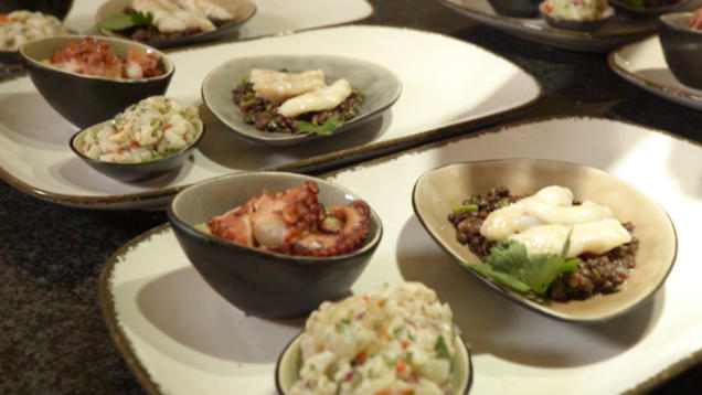 Rezept: Kabeljaubäckchen auf Belugalinsen, Pulpo auf Kartoffelstampf und Weiteres aus dem Meer Rezept: Kabeljaubäckchen auf Belugalinsen, Pulpo auf Kartoffelstampf und Weiteres aus dem Meer