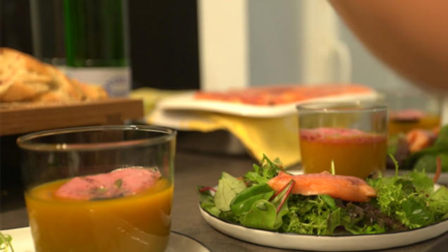 Rezept: Habichtswälder Kürbis mit Edersee-Forelle und Fuldataler Wildkräutern Rezept: Habichtswälder Kürbis mit Edersee-Forelle und Fuldataler Wildkräutern