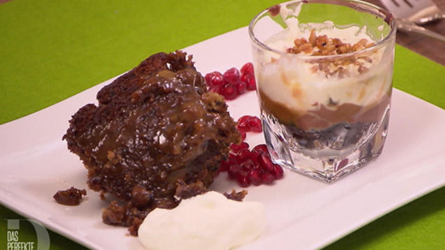 Rezept: Karamellisierter Dattelkuchen und kalter Käsekuchen Rezept: Karamellisierter Dattelkuchen und kalter Käsekuchen