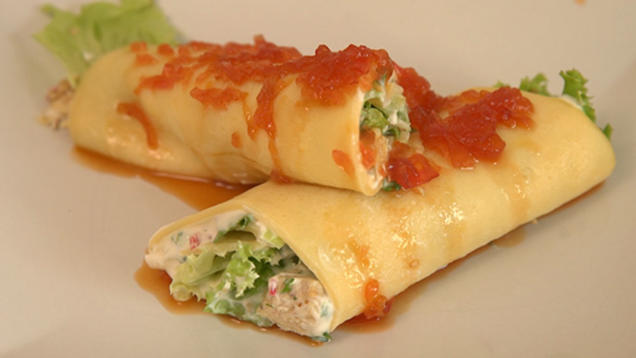 Rezept: Gefüllter Weizenfladen mit Honighuhn Rezept: Gefüllter Weizenfladen mit Honighuhn