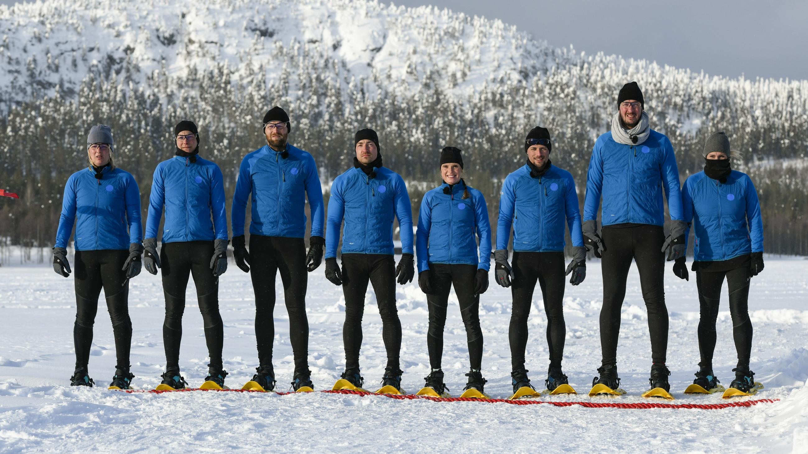 "Ewige Helden – Die Winterspiele“: Die eisige Revanche ab dem 04. Dezember bei VOX V.l.: Hilde Gerg, Jennifer Oeser, Julius Brink, Philipp Boy, Evi Sachenbacher-Stehle, Sascha Klein, Pascal Hens, Magdalena Brzeska