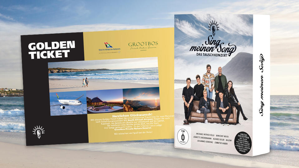Sing meinen Song 2019: Mit dem „Golden Ticket“ eine Reise nach Südafrika gewinnen! Findet das einzige "Golden Ticket", das in einer der limitierten "Sing meinen Song"-Fanboxen versteckt wurde.