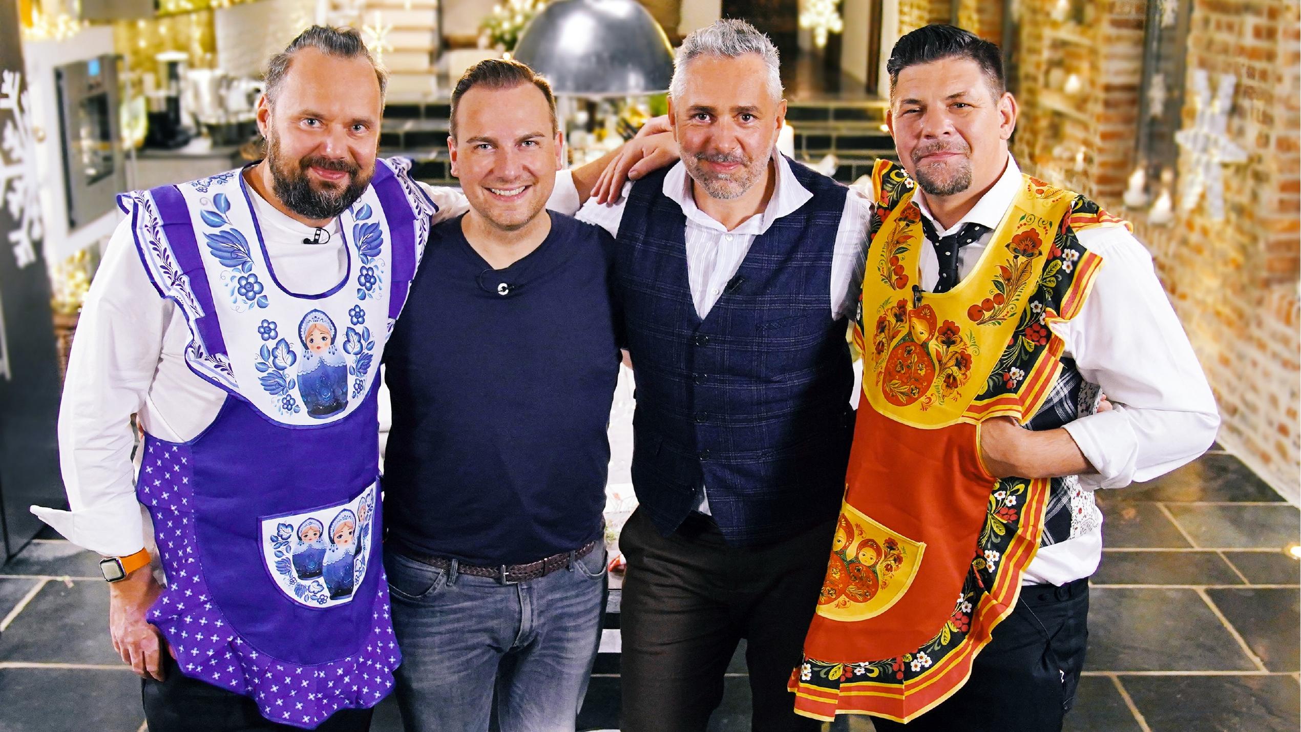 Kitchen Impossible: Tim Mälzer und Mario Lohninger gegen Roland Trettl und Tim Raue V.l.: Mario Lohninger, Tim Raue, Roland Trettl und Tim Mälzer.