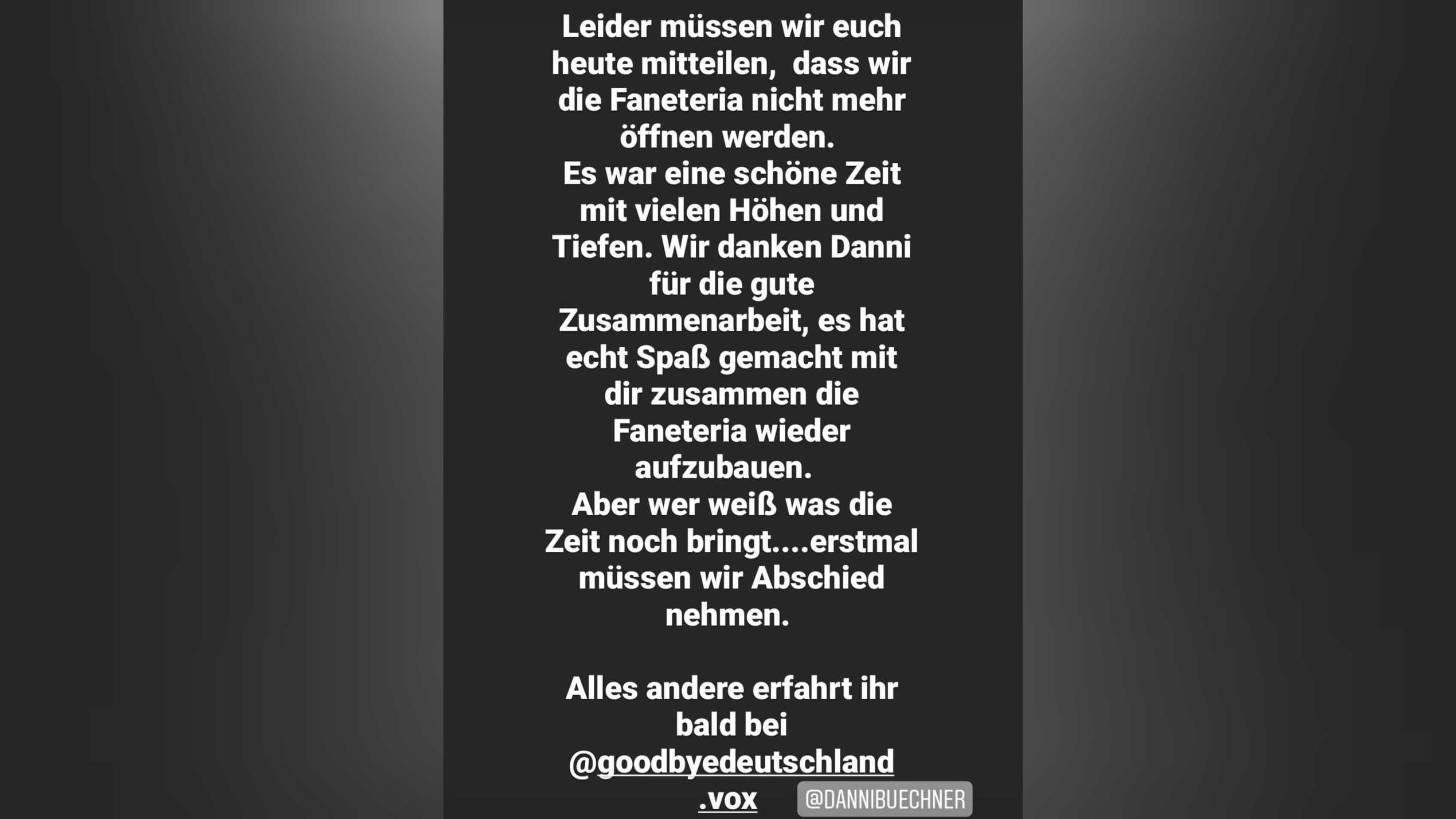 Herzensprojekt mit Jens Büchner (†49): Danni macht die Faneteria für immer zu! Danni Büchners Geschäftspartnerin Tamara Gulpens Post zur "Faneteria"-Schließung