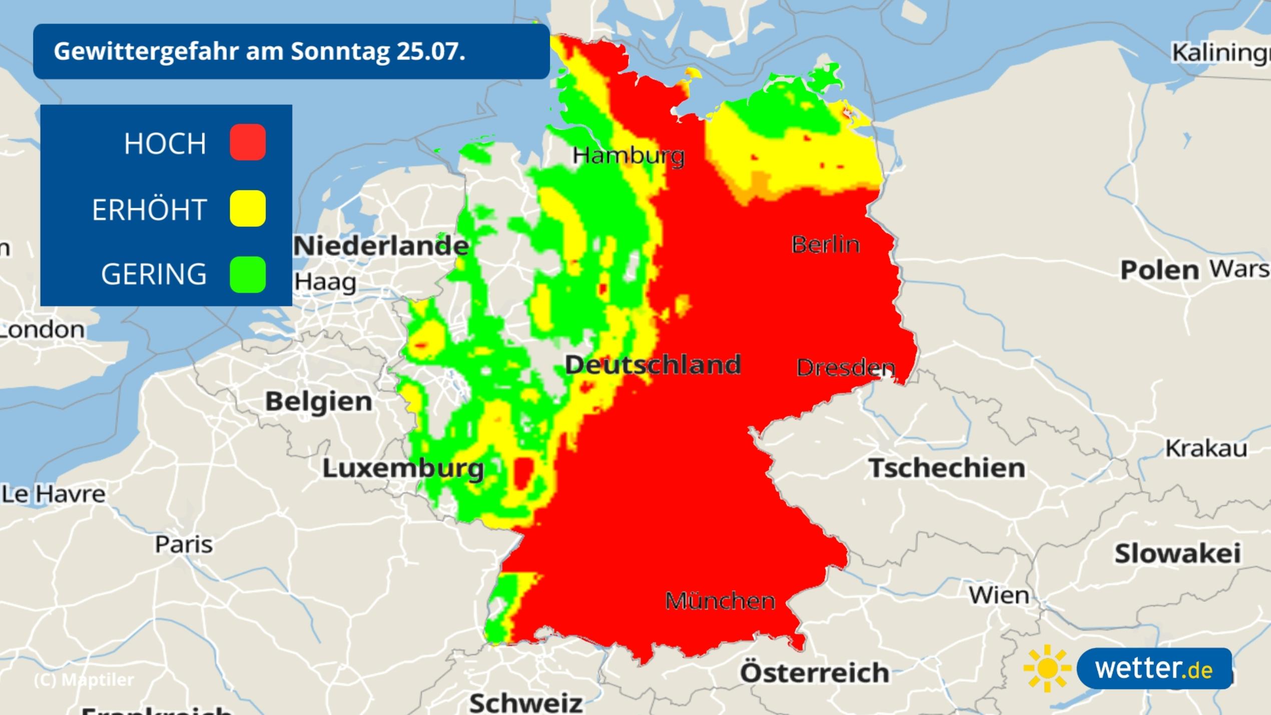 7-Tage-Wettertrend: Wieder Gewitter, wieder Unwetter, wieder nass Das Gewitterrisiko am Sonntag