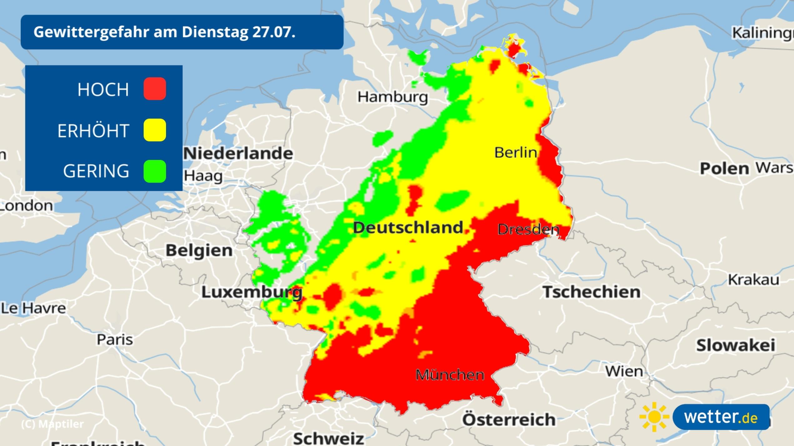 7-Tage-Wettertrend: Wieder Gewitter, wieder Unwetter, wieder nass Gewitterrisiko am Mittwoch
