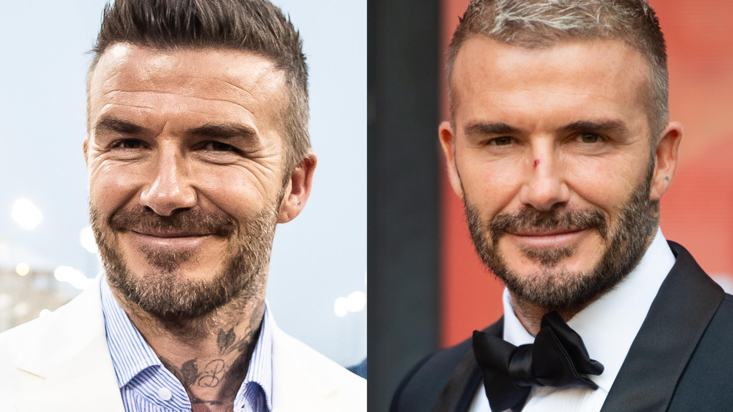 Botox-Alarm? David Beckham sieht plötzlich so glatt aus David Beckham mit Fältchen im Jahr 2019 vs. David Beckham bei einem Event 2021.