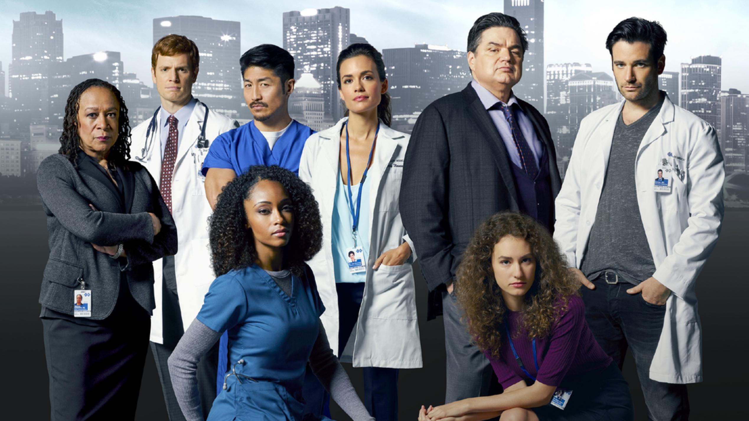 Das neue Medical-Drama "Chicago Med" Von links, hinten: Sharon Goodwin (S. Epatha Merkerson), Dr. Will Halstead (Nick Gehlfuss), Ethan (Brian Tee), Dr. Lily Manning (Torrey DeVitto), Dr. Daniel Charles (Oliver Platt), Connor Bradhaw (Colin Donnell)Vorne: April Sexton (Yaya DaCosta), Dr.