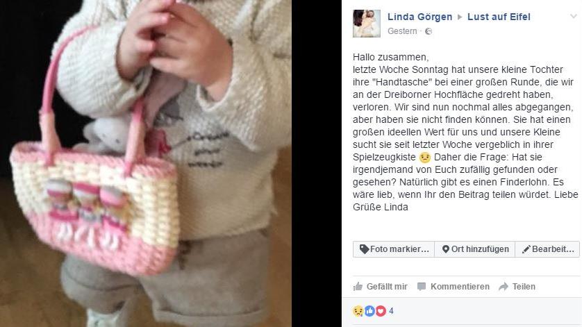 Oh, Schreck! Babys Lieblingsteil ist weg! Handtasche verloren Eifel