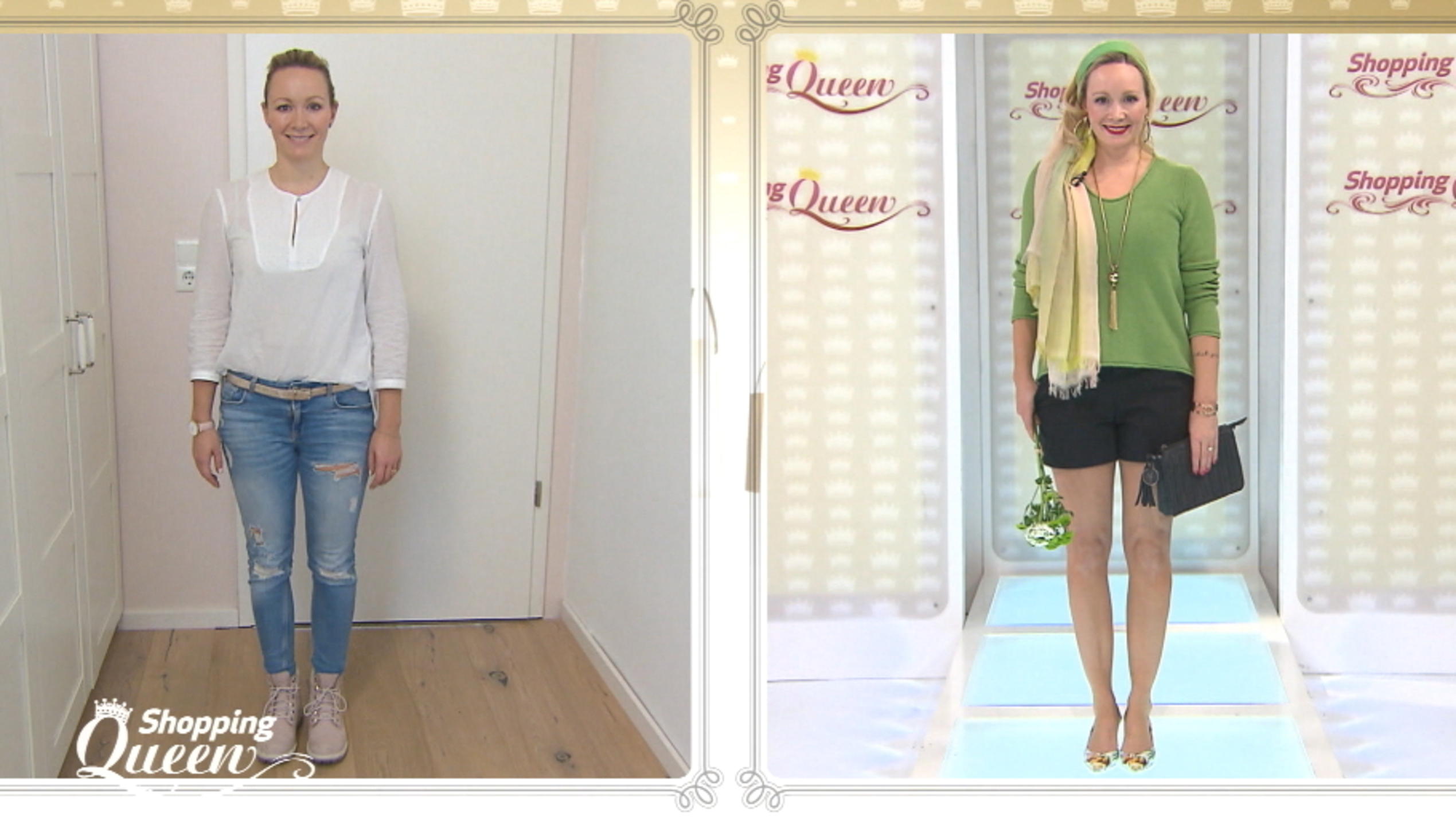 Shopping Queen: Sandra präsentiert ihren Look auf dem Catwalk "Shopping Queen"-Kandidatin Sandra im Vorher-Nachher-Vergleich