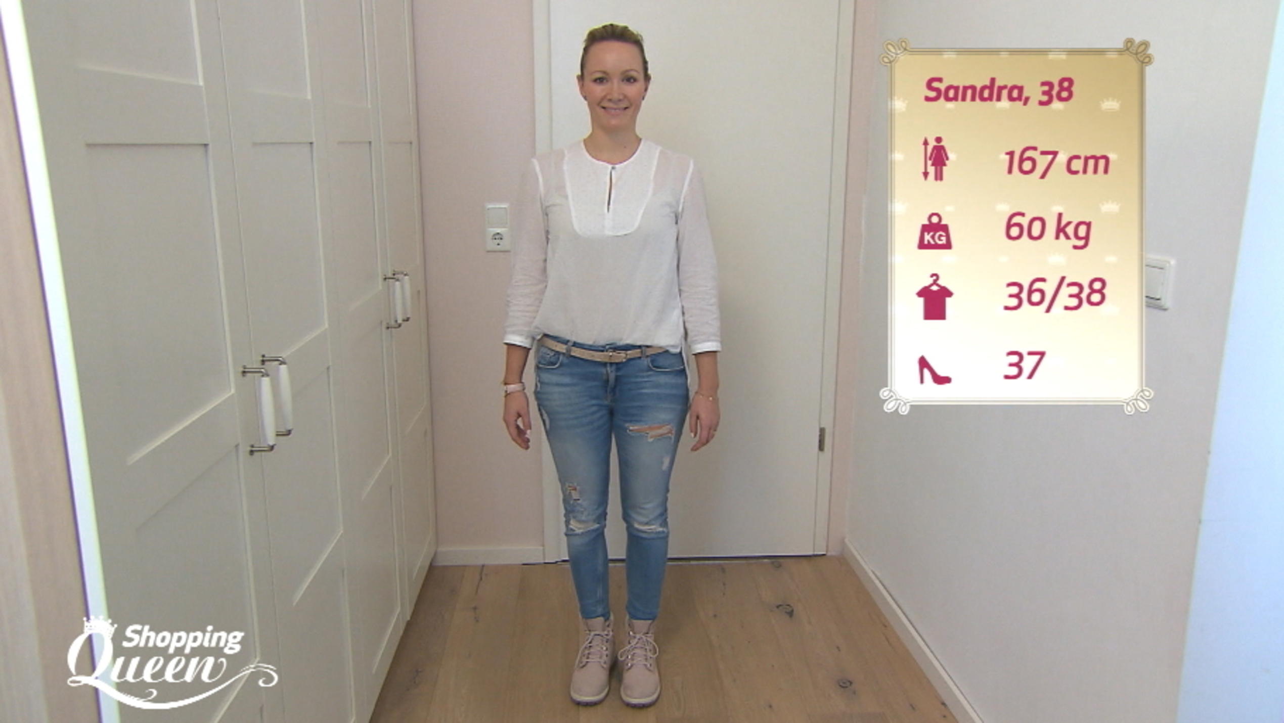 Shopping Queen: Sandra im Style-Check Sandra wird von Guido im Style-Check unter die Lupe genommen.