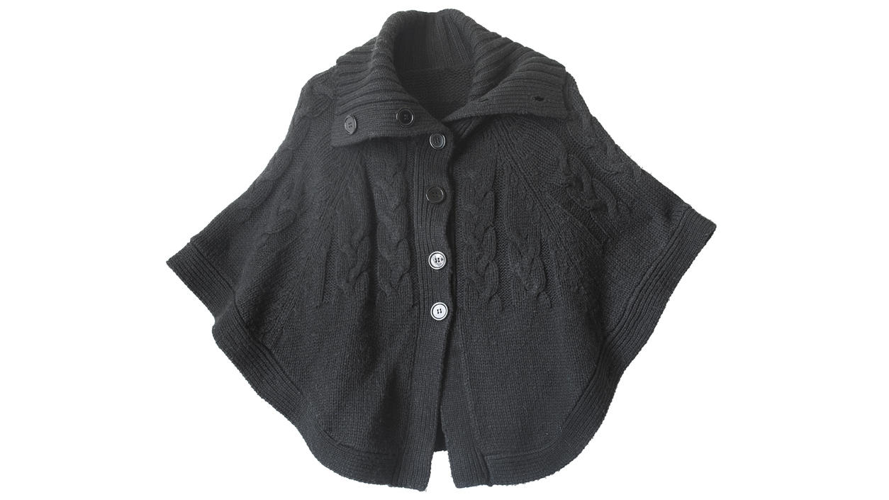 Fashion Lexikon: Poncho / Cape / Chasuble Schwarzer Poncho aus Strick
