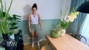 Lea verschwindet vor der grünen Wand Lea verschwindet vor der grünen Wand