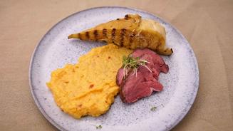 Beef, Harissa Mash, Burned Cabbage