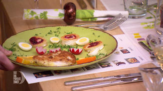 Salat, Ziegenkäse und Rotbarschfilet