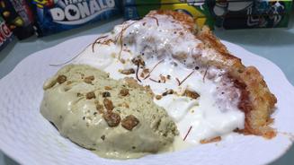 Apfelkuchen mit Parfait aus Kürbiskern