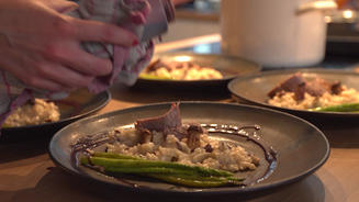 Kalbsfilet auf Pilzrisotto