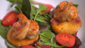Gambas á Bijagos mit Maniok-Törtchen