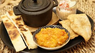 Samosa mit Frucht und King-Prawns