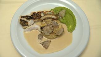 Kartoffelgratin mit Trüffel und Zander