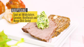 Rinderfilet und Garnele mit Salat