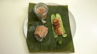 Gebeizter Saibling mit Wurzel Tom Kha