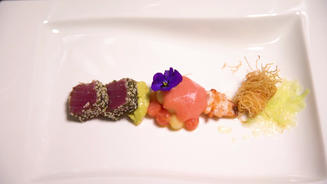 Melone mit Hummer und Thunfisch