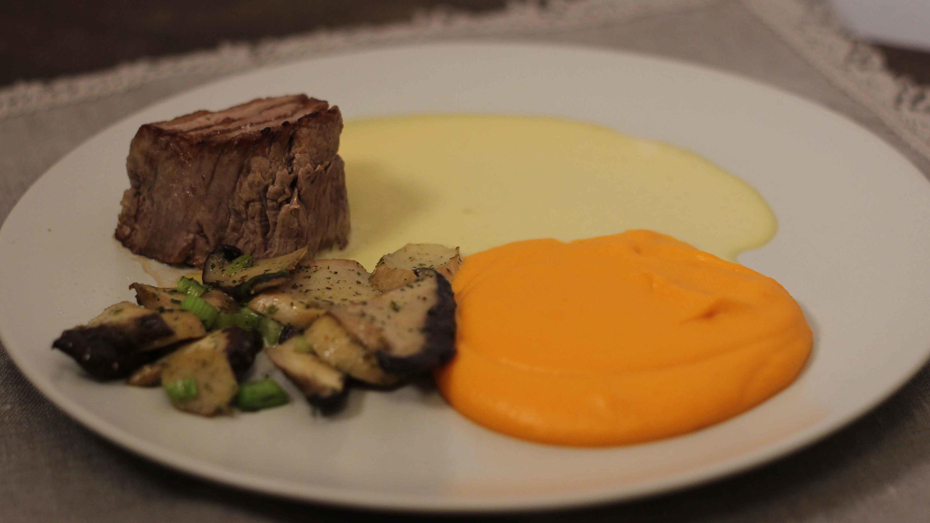 Kalbsfilet mit Süßkartoffel und Kräuterseitlingen