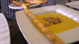 Kartoffel Karottensuppe mit Krabben