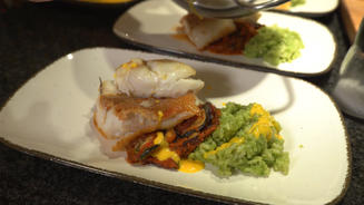 Fisch, Confit Byaldi, Risotto, Sauße
