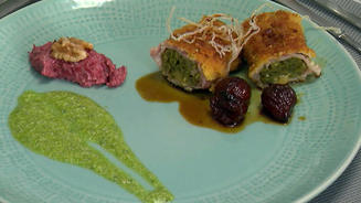 Keniabohnen mit Speck in Maronensoße