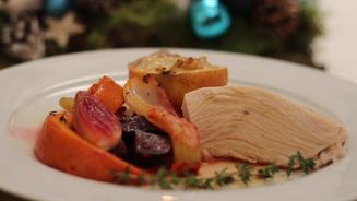 Truthahn groß & saftig an Herbstgemüse