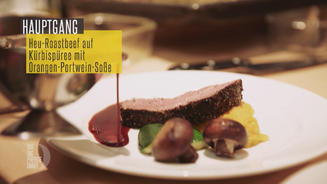 Heu-Roastbeef auf Kürbispüree