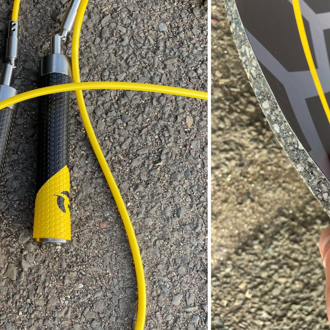 Everjump-Springseile lassen sich durch ein spezielles Clip-System blitzschnell wechseln. Die Everjump-Fitnessmatte ist dick und stabil Everjump-Springseile lassen sich durch ein spezielles Clip-System blitzschnell wechseln. Die Everjump-Fitnessmatte ist dick und stabil