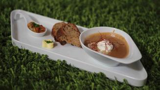 Maronencreme-Suppe mit Garnelen