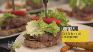 Gefüllter Burger mit Gemüsepommes