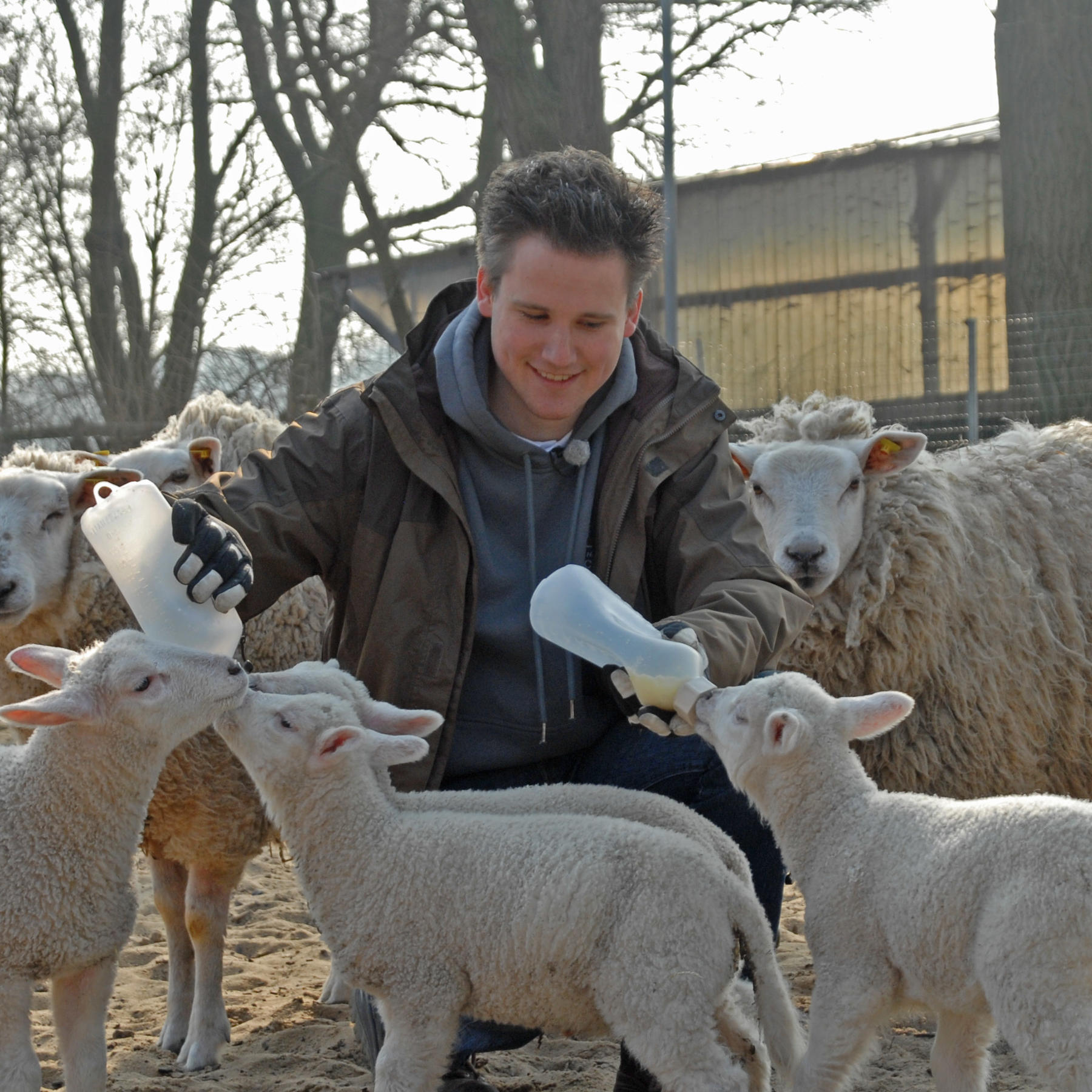 Tiergeschichten3 - VOX-DOCMA TV-CHRISTIANE GERLACH- Florian Symanzig mit Schaf-Flaschenkindern Tiergeschichten3 - VOX-DOCMA TV-CHRISTIANE GERLACH- Florian Symanzig mit Schaf-Flaschenkindern