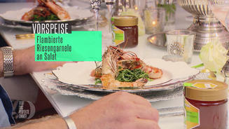 Mit Pastis flambierte Riesengarnelen