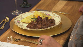 Rosenkohlravioli mit Hirschragout