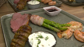 Rotgarnelen und Dry Aged Roastbeef