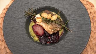Saibling mit Rote Beete-Schalotten